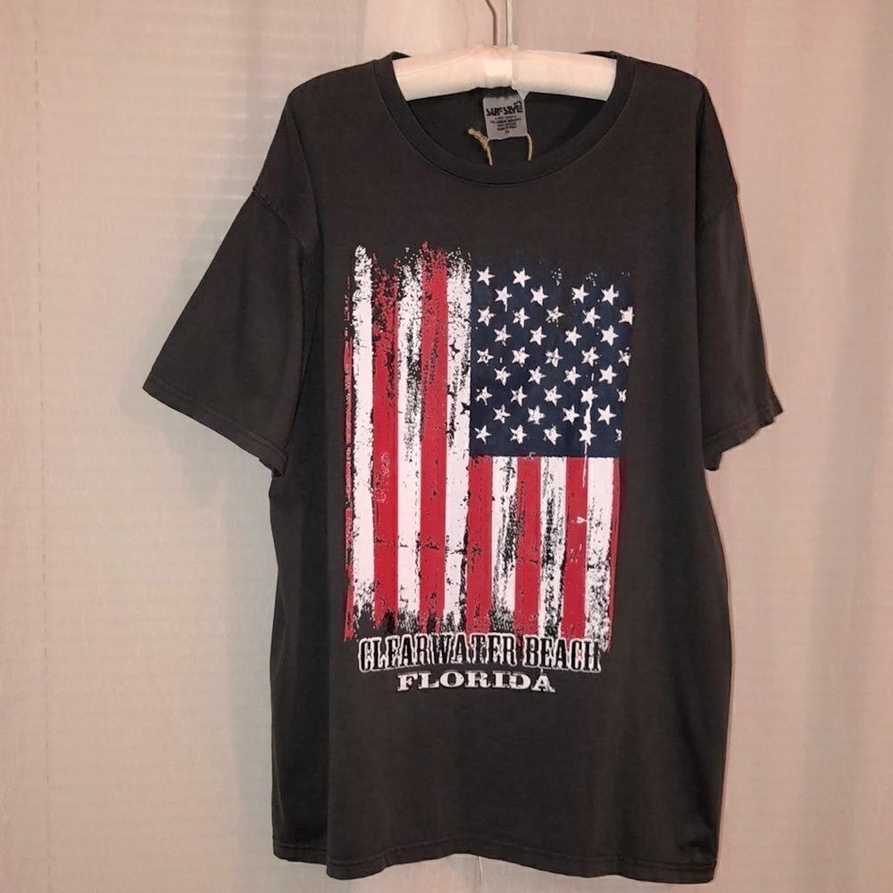 Surfstyle XL Gray Distressed American Flag Seamless Short Sleeve Cotton Tee